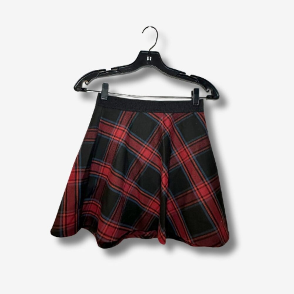 BDG Plaid Skater Mini Skirt – Red & Black Tartan (Size 0)